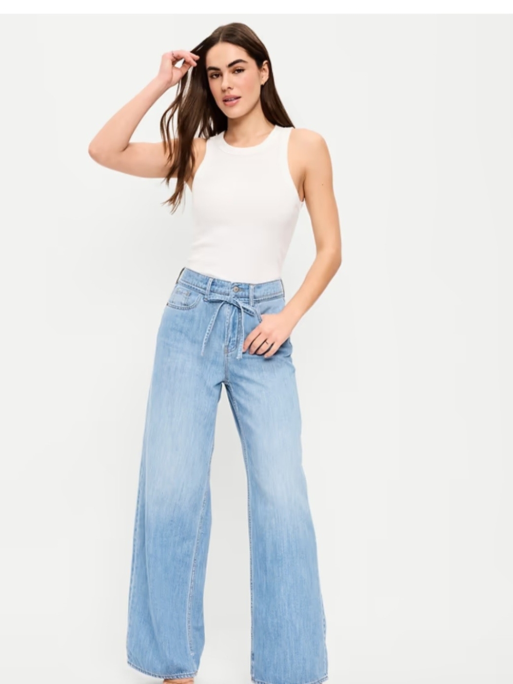 Old Navy Light Blue Wide-Leg Tie-Waist Jeans
